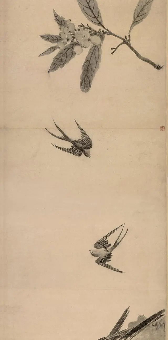 中国名画宋代画家法常高清水墨花鸟写生图长卷