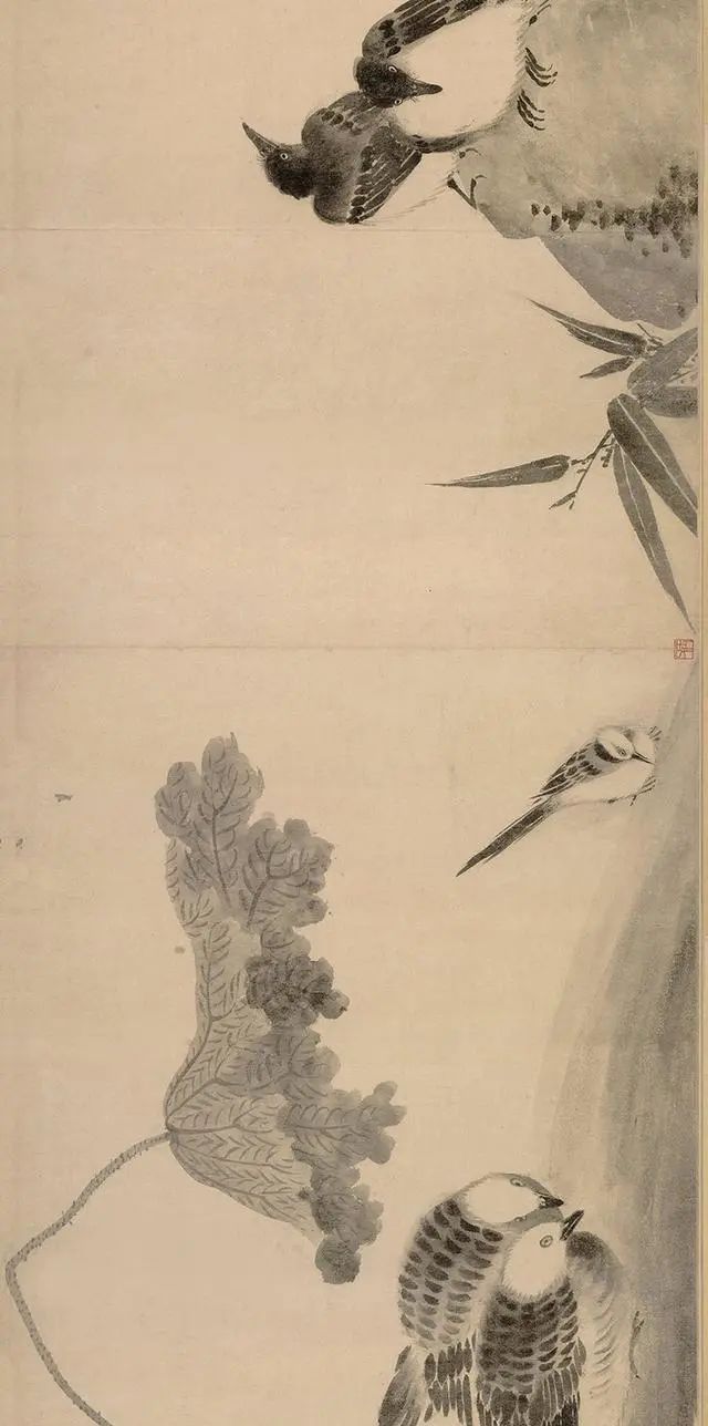 中国名画宋代画家法常高清水墨花鸟写生图长卷