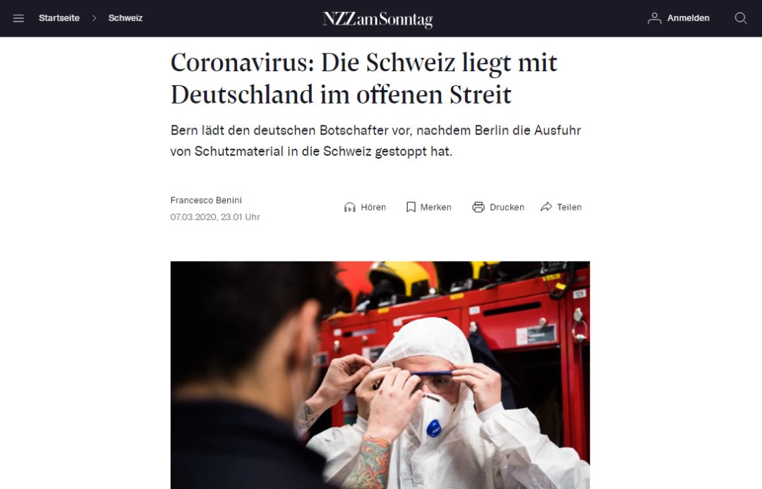 德国拦截瑞士24万个口罩……瑞士“怒”了！