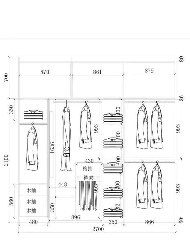 每户的需求不同,所以具体的衣柜尺寸还是要根据业主自己的需求来设计