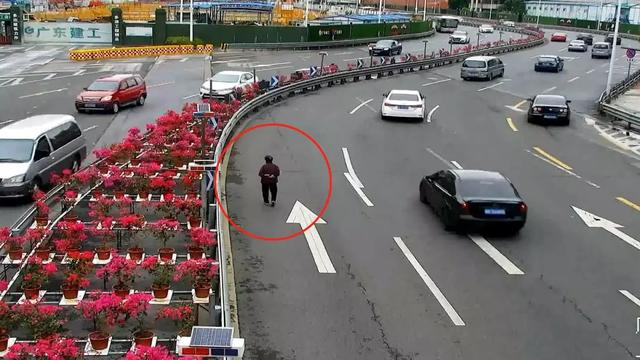 危险!94岁阿婆竟在快速路中间散步!