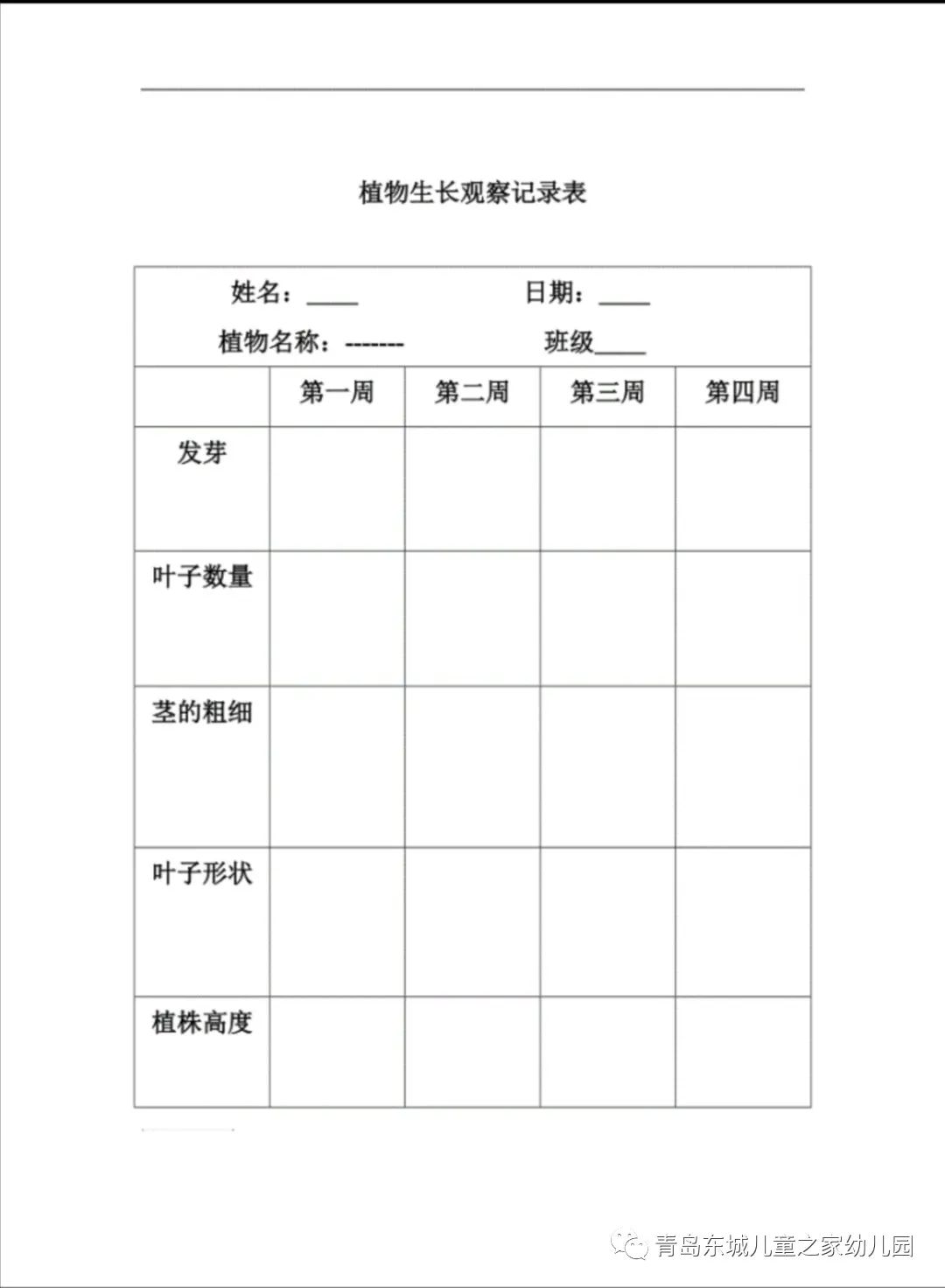 可以绘制一份观察记录表,记录下你对植物的照顾和它的生长情况,见证