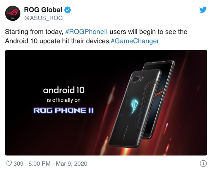 测试4个月，华硕ROG游戏手机2正式更新Android10_竞屏