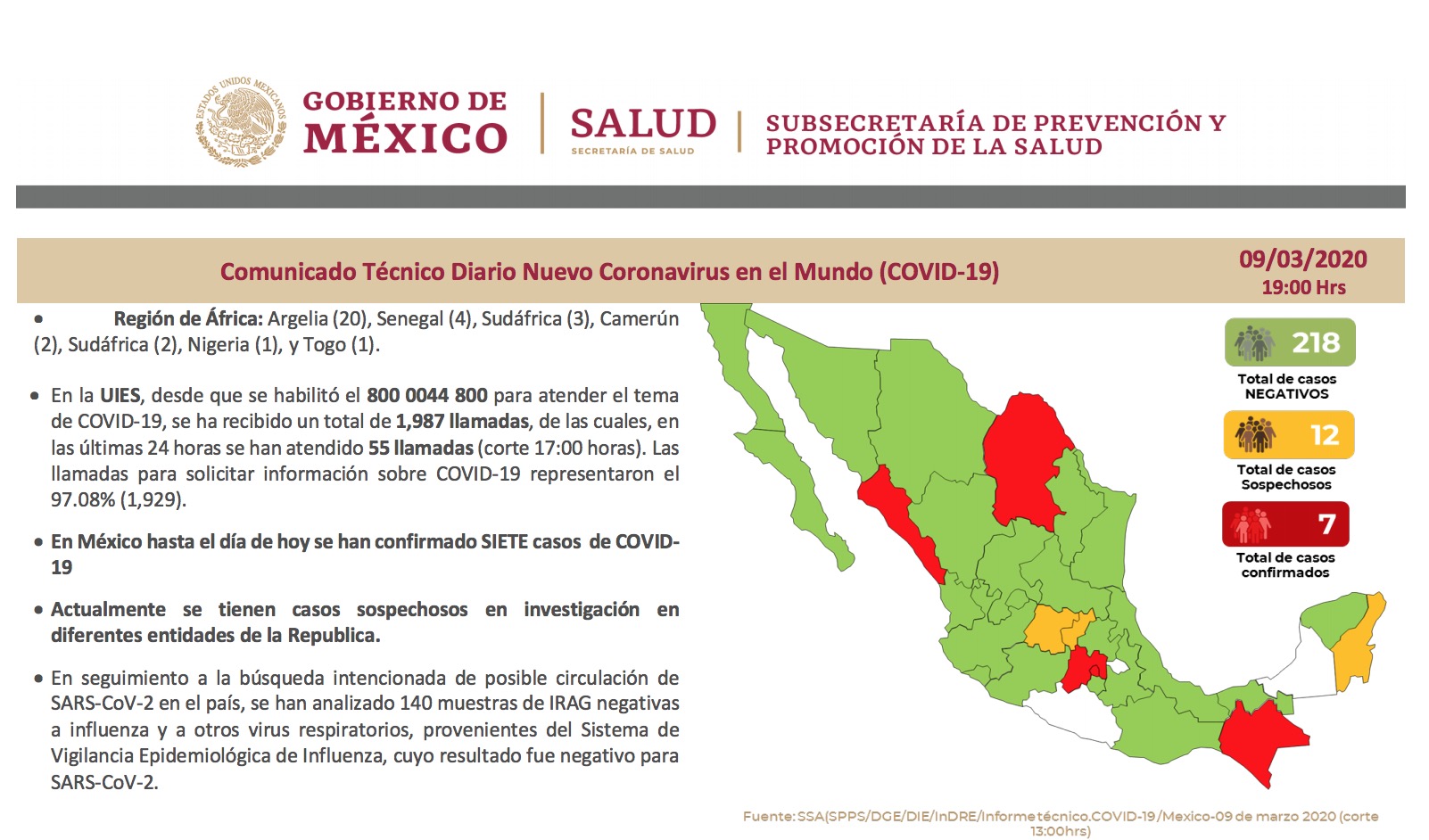 墨西哥新冠肺炎确诊病例维持在7例 疑似病例12例