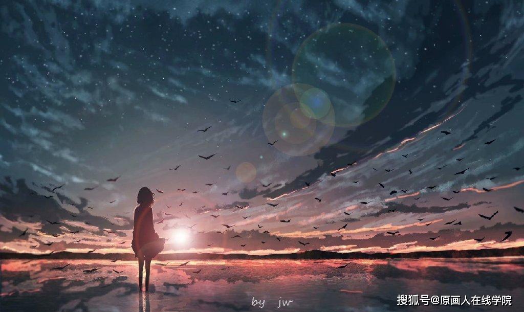 Anime Sunset HD Wallpaper by 画师JW