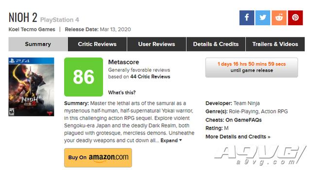 《仁王2》全球媒体评分现已解禁IGN给出9分MC平均86分
