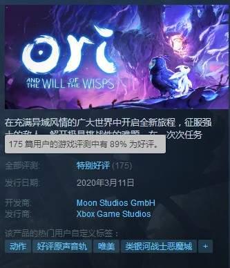 《奥日与精灵意志》Steam好评率89%中文缺字有待优化