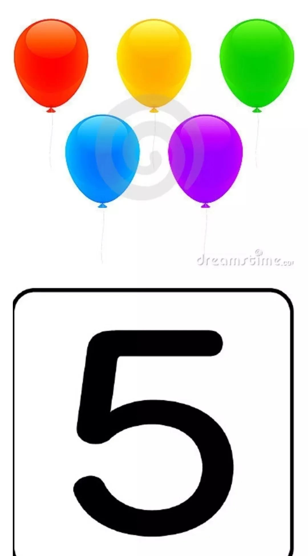 5个气球可以用数字5表示.我们数东西有多少,数到5,就可以用数字5表示.