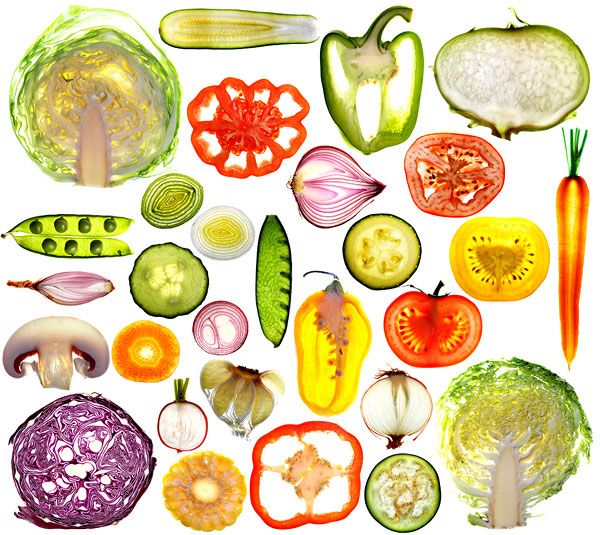 根据左右两张图,结合颜色和切开后的样子,猜一猜它们分别是什么蔬菜?