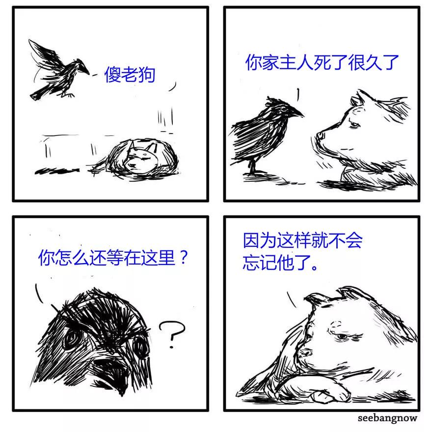 人，猫，狗，死神，这幅漫画平凡中有点感人...