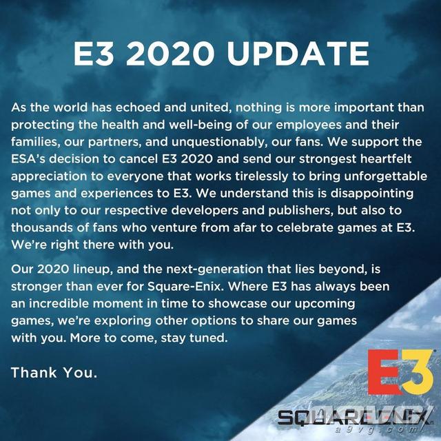 SE支持E3中止举办将用新的方式展示前所未有的充实游戏阵容_公告