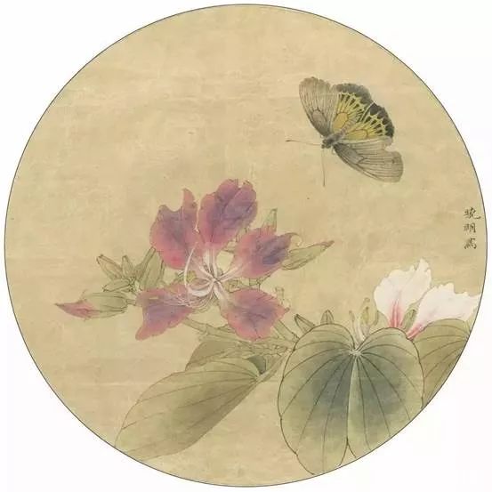 再用玫瑰红平涂紫荆花花头,花根部分用白色接染.