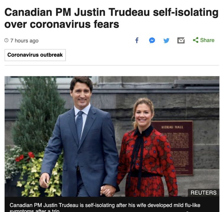 加拿大总理特鲁多妻子确诊，特鲁多已自我隔离