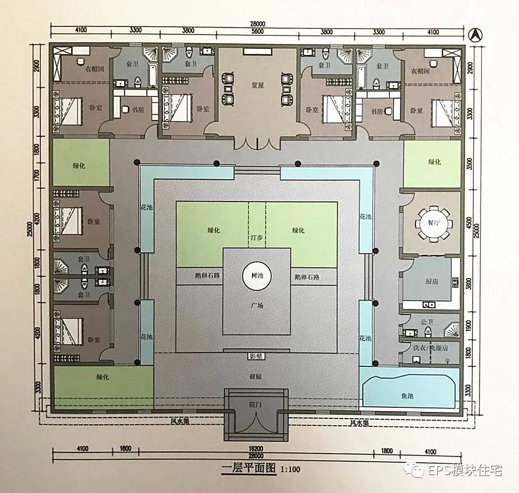 28m*25m,一层中式三合院