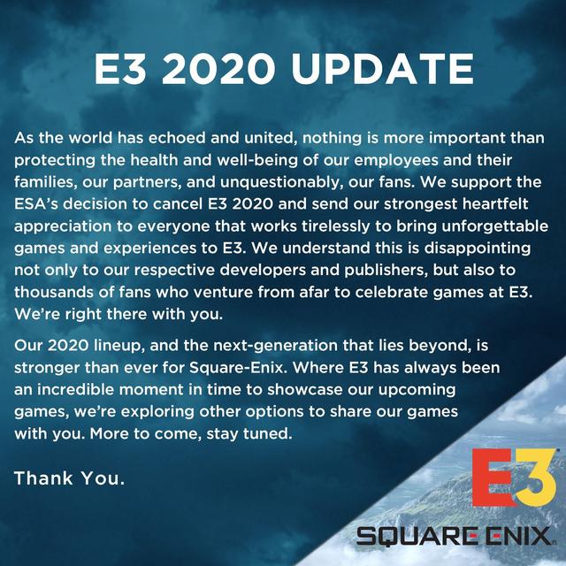 SE发文支持E3展会取消下一代游戏阵容将超越以往_Enix
