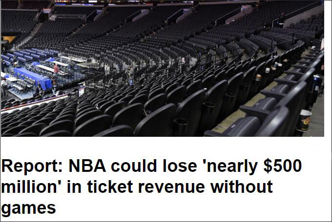 『门票』停赛的NBA损失有多大？光门票就有5亿美元，