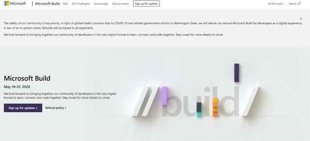 继谷歌宣布取消开发者大会2020后，微软再次宣布取消Build2020