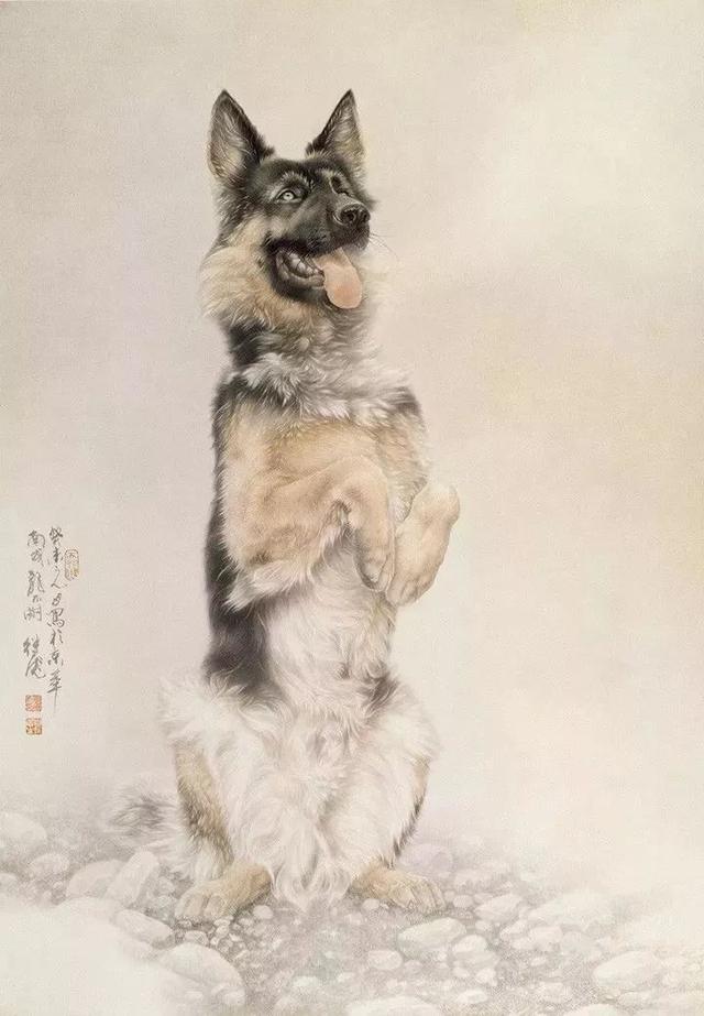 刘继彪画狗写实画风细腻清雅空灵