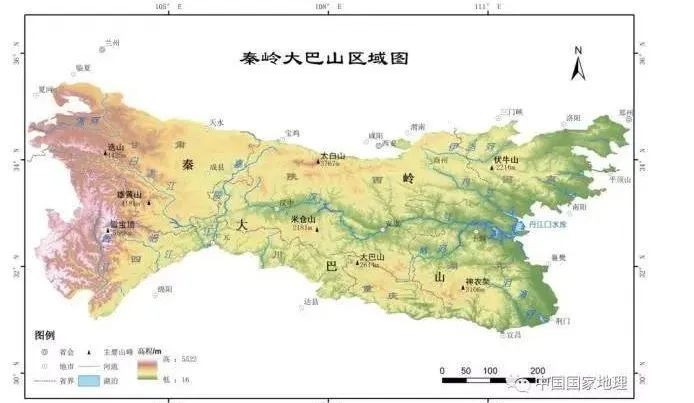 向东延伸的伏牛山-桐柏山-大别山以及秦岭主脉南侧的米仓山-大巴山