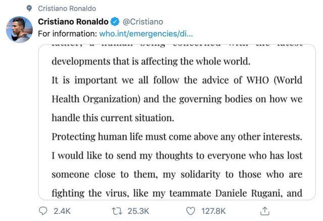 「水之恩」不忘点水之恩，对小球迷充满爱心，C罗的优秀人品！为防疫发长文