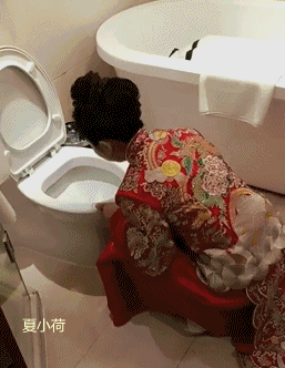 搞笑GIF趣图：新娘子喝多了，爬在马桶边上吐个没完！ _段子