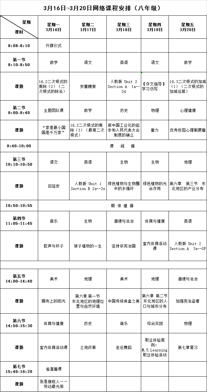 【请转】耒阳中小学生，3月16日至20日网络课程表已出，请查收！