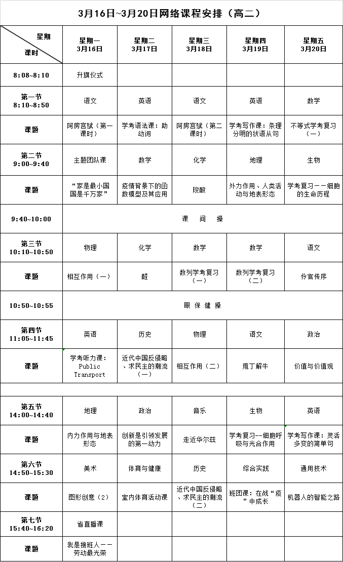 【请转】耒阳中小学生，3月16日至20日网络课程表已出，请查收！