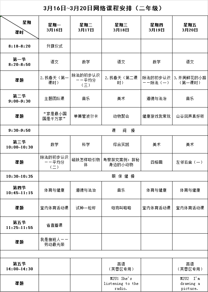 【请转】耒阳中小学生，3月16日至20日网络课程表已出，请查收！