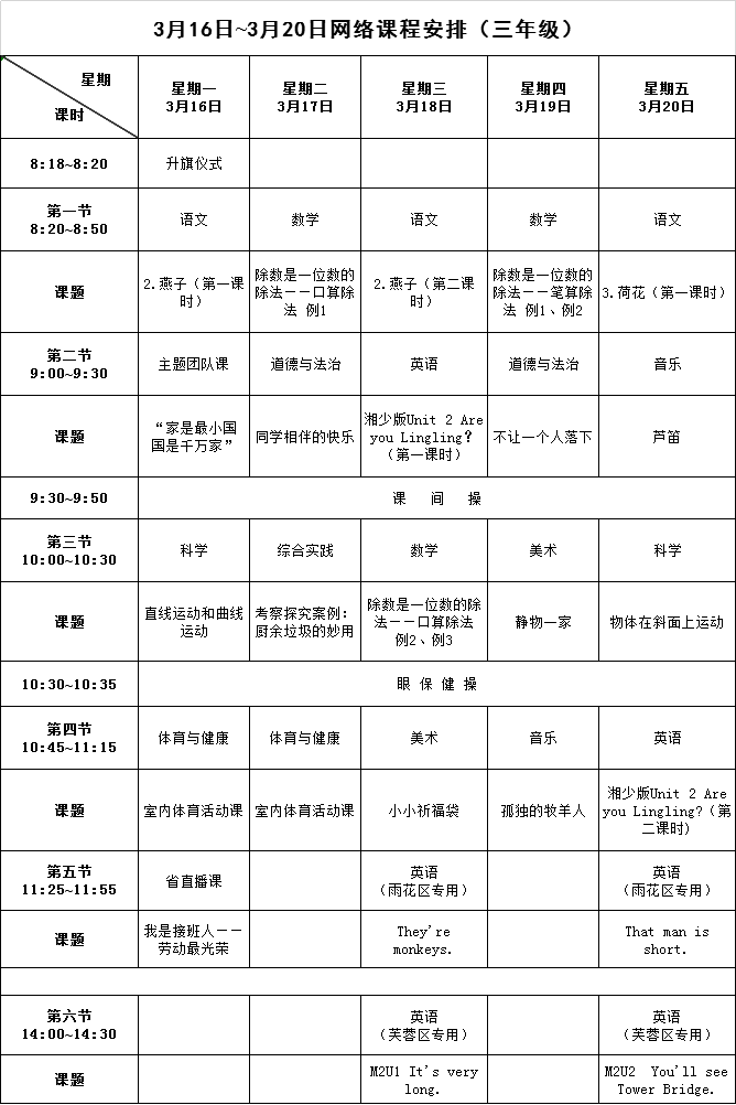 【请转】耒阳中小学生，3月16日至20日网络课程表已出，请查收！