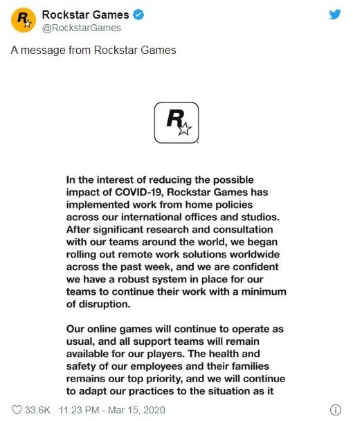 R星宣布实行在家远程办公不会对游戏产生影响_团队
