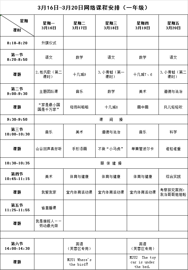 【请转】耒阳中小学生，3月16日至20日网络课程表已出，请查收！