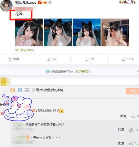 腐团儿晒出婚纱照引围观水友直呼我失恋了