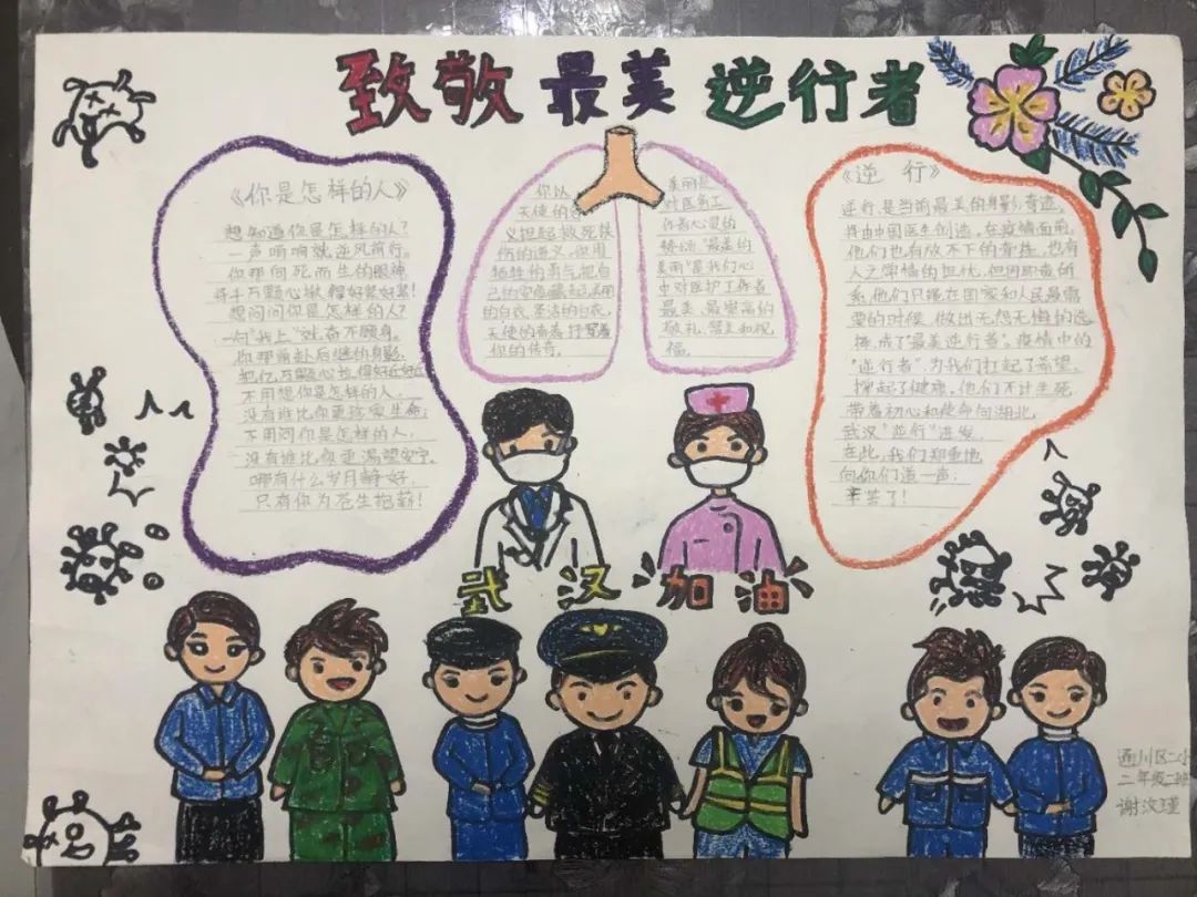 我眼中最美的人 ——通川二小学生用手抄报表达对抗击病毒逆行者的