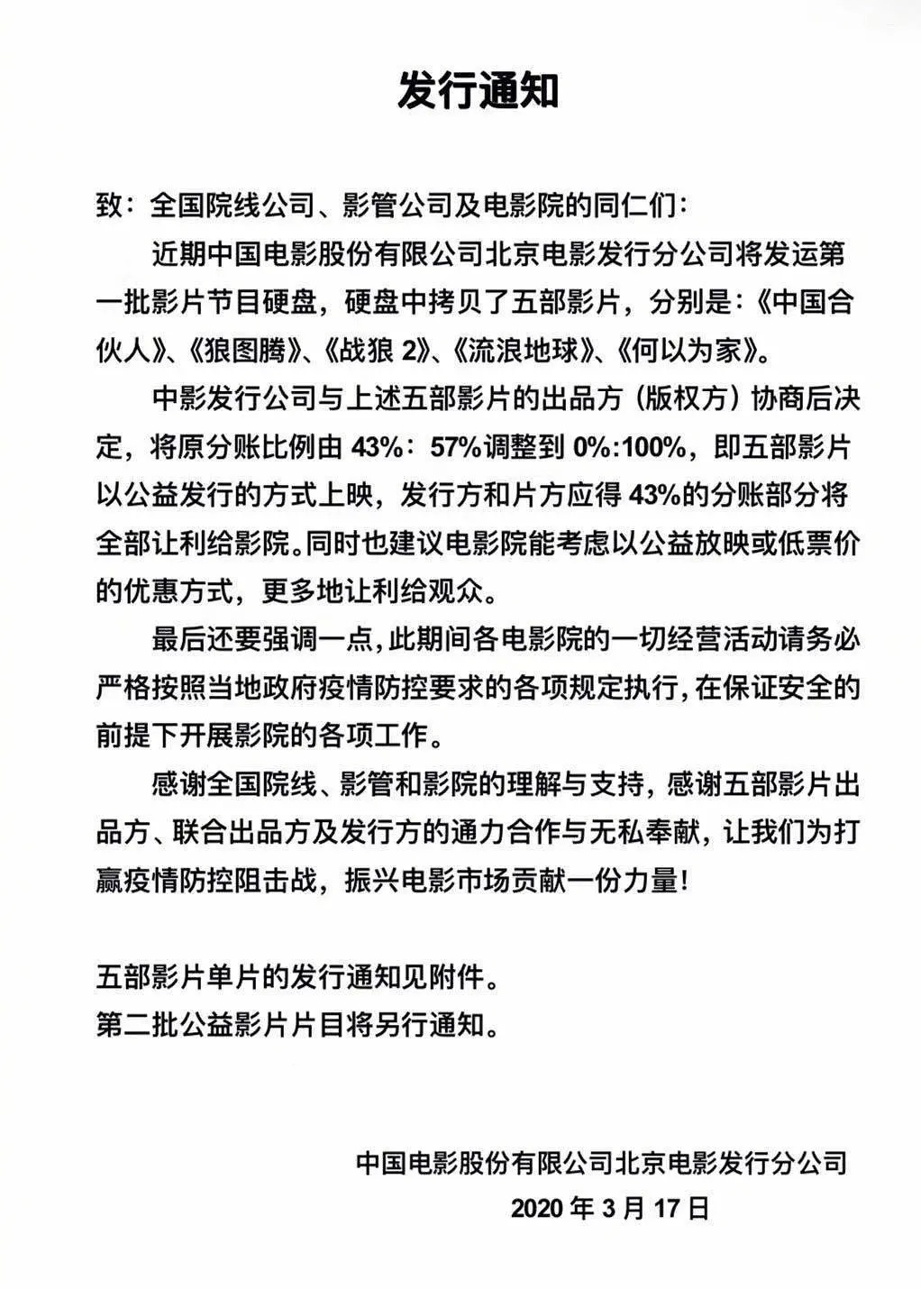 『影城』影院复工首批片单让利发行?北京影城已接到通知,