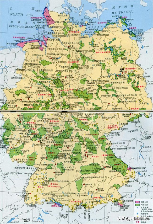 德国行政区划图—— 德国是由16个联邦州组成的联邦共和国,其中柏林