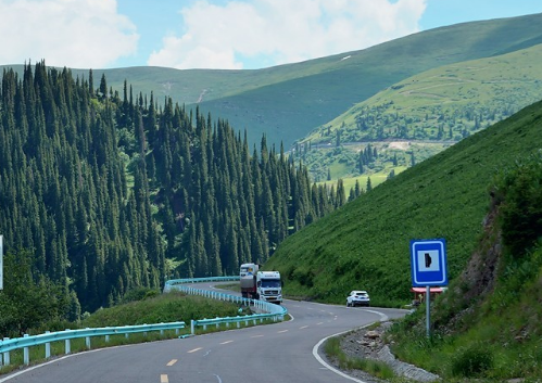 在独库公路上,随着海拔高度变化,可尽情在戈壁荒滩,雪山雪原,高山草甸