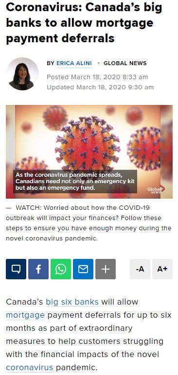 加拿大6大银行正式宣布可以延迟付房贷6个月