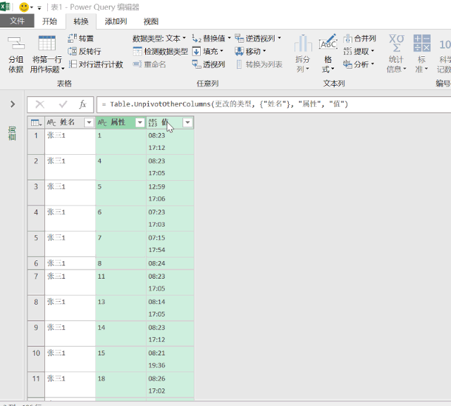 step 01  step 02  step 03 选择值这一列,点拆分列,分隔符号为空格