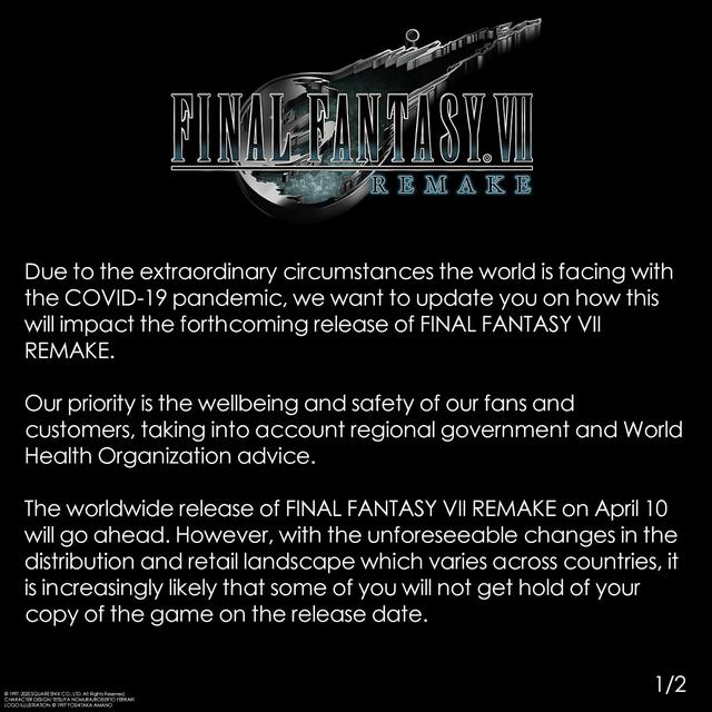 《最终幻想7：重制版》仍将如期发售但实体版将很难找_亚马逊