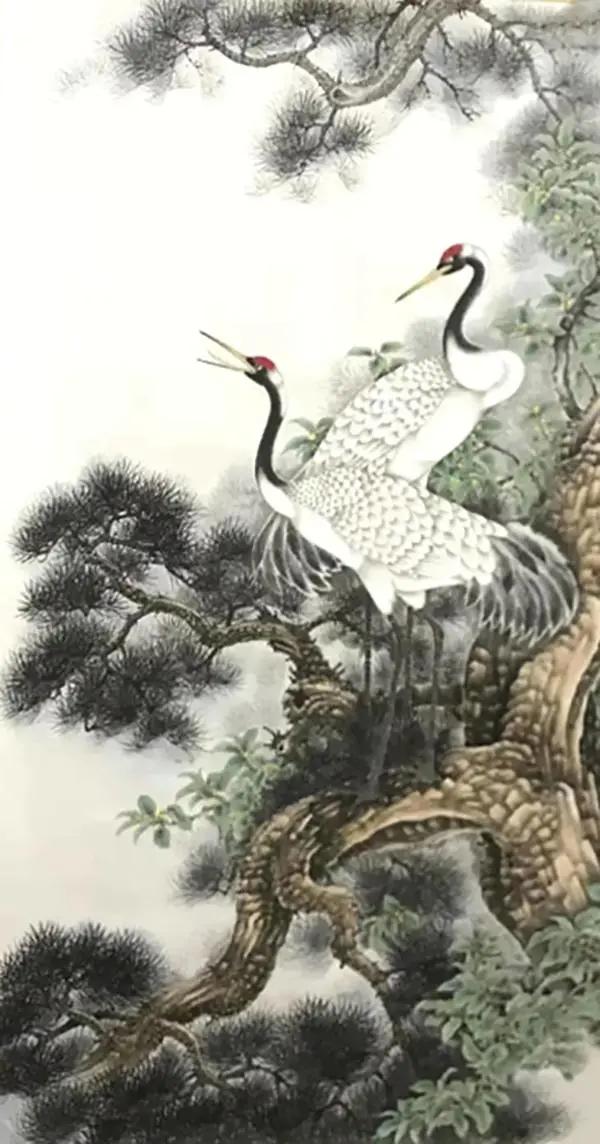 国画名家李天晓先生的松鹤作品欣赏