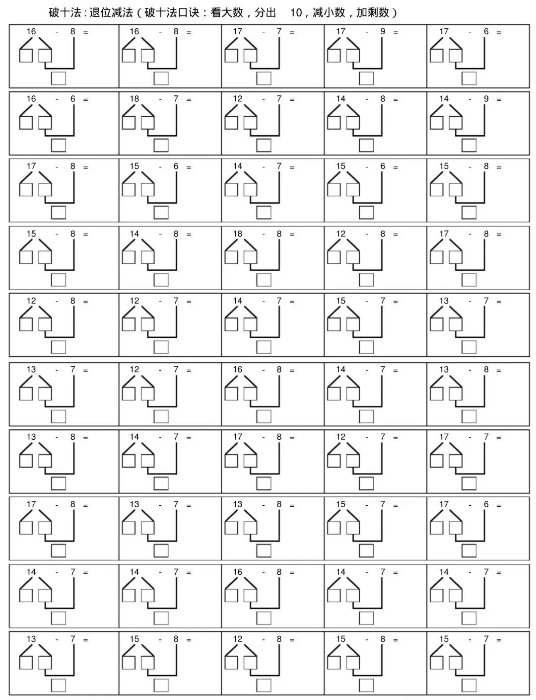一年级数学下册《看图列式》 《认识图形》 《破十法》综合汇总练习