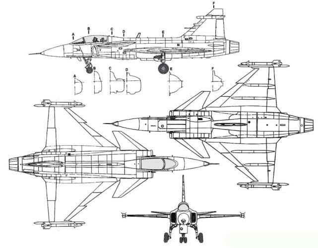 jas-39战斗机三视图