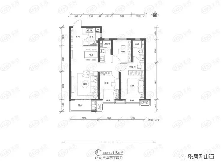 当代城ΜΟΜ∧c户型,3室2厅2卫,113平米(建筑)