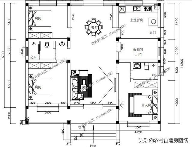 设计图分享 农村屋设计图平房 > 120平米房屋设计图平面图展示