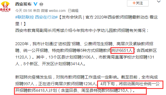 2020年西安特岗排名_官宣丨2020陕西招教公告预计4月下旬发布,西安招66