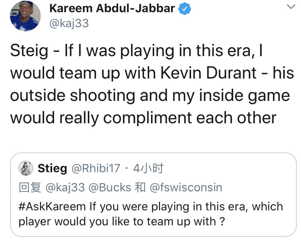 【杜兰特】最想和谁当队友？湖人队史第一中锋点名杜兰特 球迷：咋没选老詹，