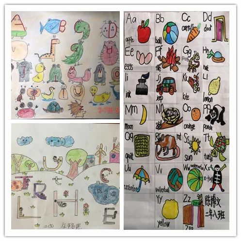 低年级的学生围绕学法指导,进行字母创意画
