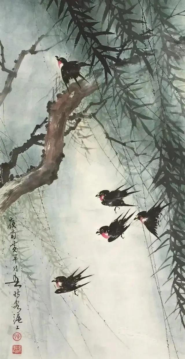 画树难画柳,且看国画大师笔下的最美春柳!_花鸟画家