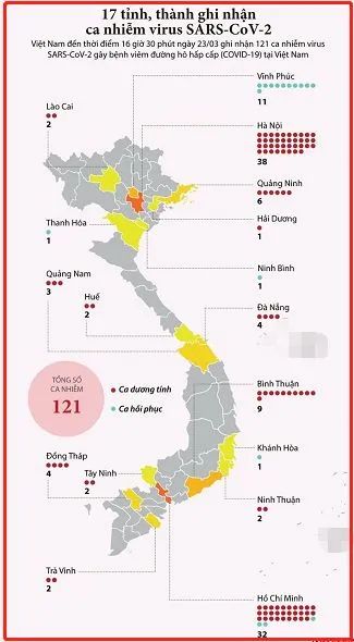 越南疫情地图(截止3月23日16点30分)