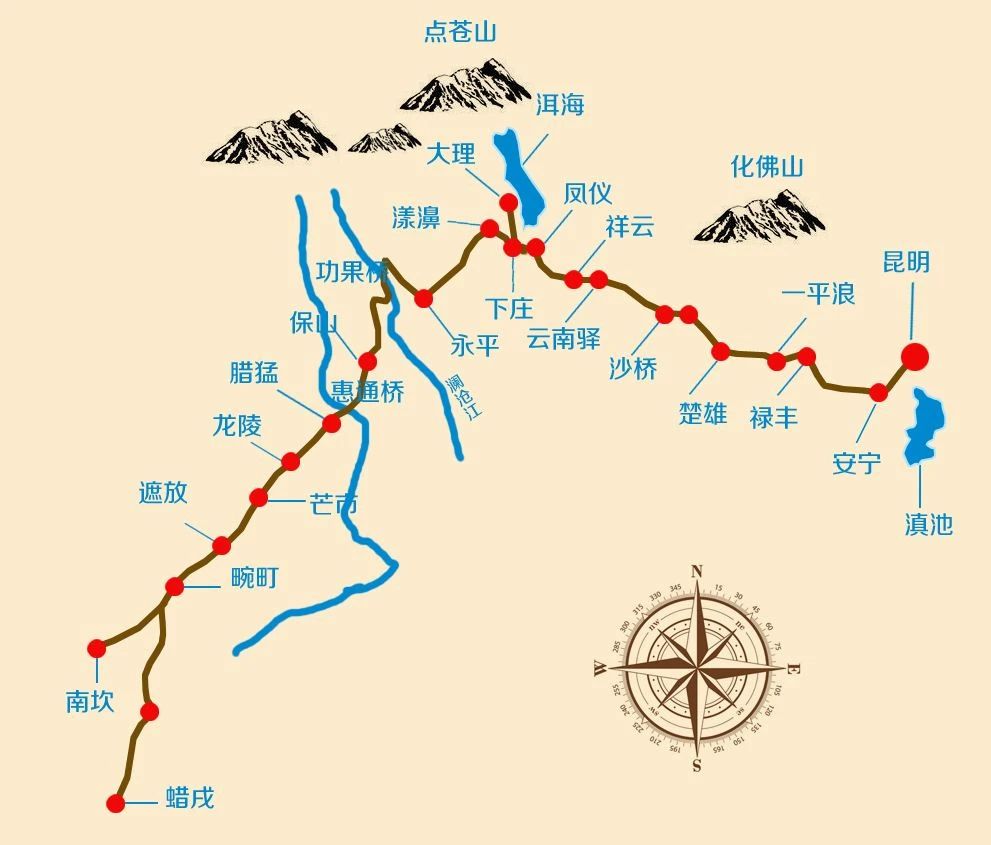 翻越云岭,怒山,高黎贡山等横断山脉,纵横滇西河谷,直通缅甸起于昆明